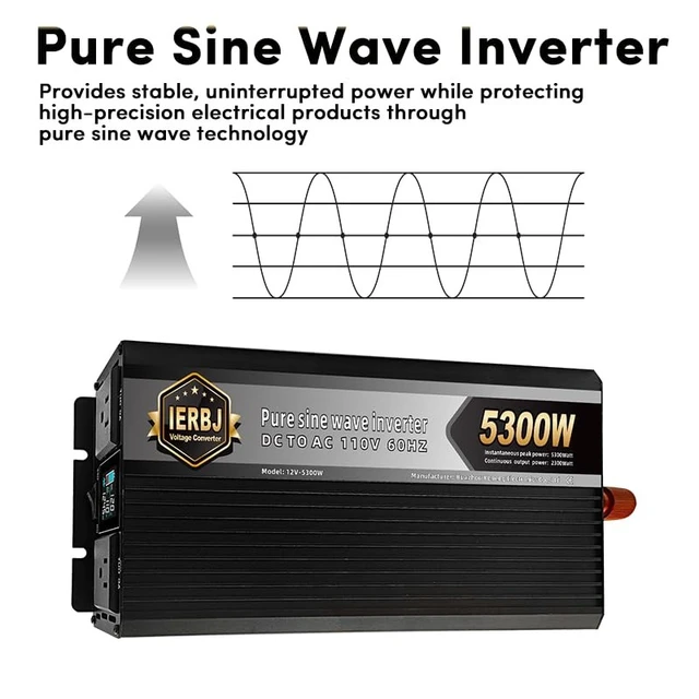 Alt view image 3 of 5 - IERBJ 2300W Power Inverter, DC 12V to AC 110V, 5300W Peak Power, LED Display, Pure Sine Wave,2 Cooling Fan,2 Socket for Vehicles,Car,RV,Truck,Ship