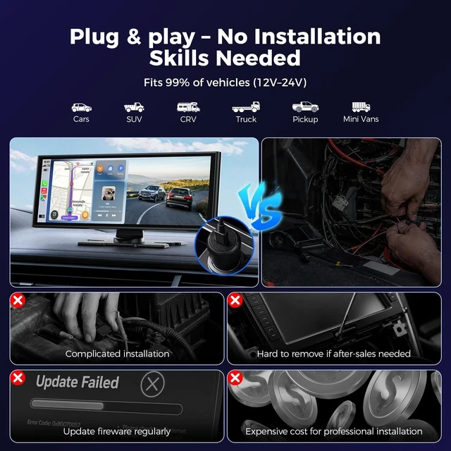 Alt view image 5 of 5 - 9.26" Wireless CarPlay Screen with 4K+1080P Dual Dash Cam Front and Rear