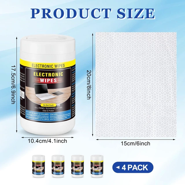 Alt view image 3 of 5 - Threlaco 4 Pack 240 Count Electronic Screen Cleaning Wipes,Standard Style