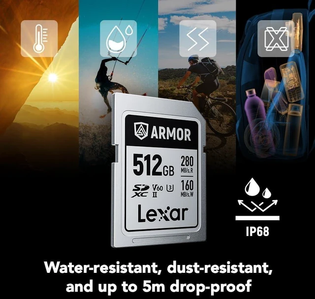 Alt view image 3 of 5 - Lexar 512GB Armor Silver PRO SD Memory Card, 280MB/s Read, 6K, V60, UHS-II