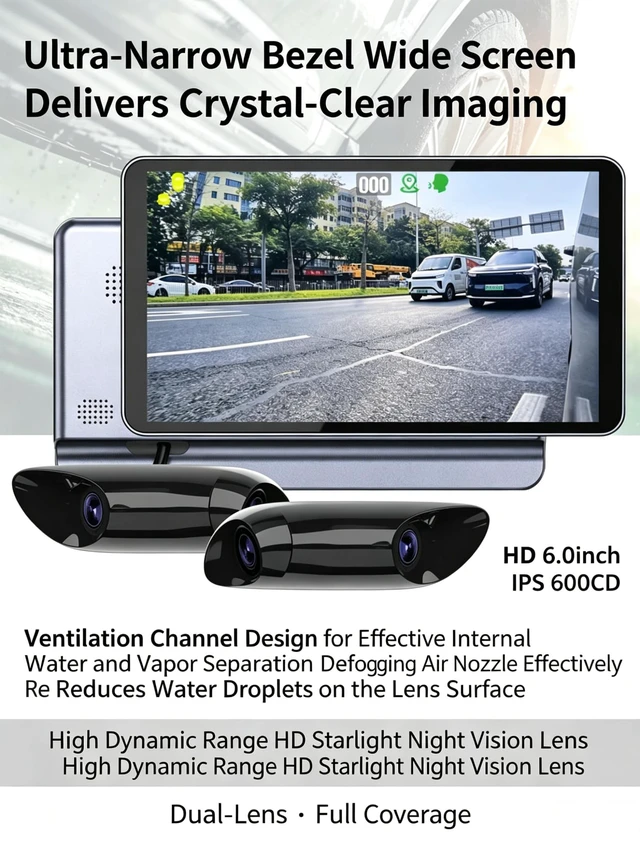 Alt view image 3 of 5 - BeZheest AI Blind Spots Detection System with 4 Utimated HD Cameras and 2 Screens, Blind Spot Monitoring AI Alert System for Any Car's 180 Front and Rear Side Views, Driving Recorder,HD Night Vision