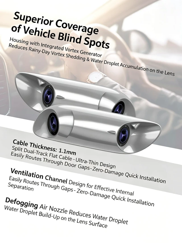Alt view image 4 of 5 - BeZheest AI Blind Spots Detection System with 4 Utimated HD Cameras and 2 Screens, Blind Spot Monitoring AI Alert System for Any Car's 180 Front and Rear Side Views, Driving Recorder,HD Night Vision