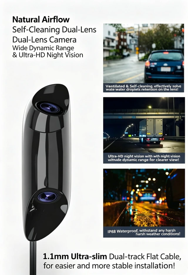 Alt view image 5 of 5 - BeZheest AI Blind Spots Detection System with 4 Utimated HD Cameras and 2 Screens, Blind Spot Monitoring AI Alert System for Any Car's 180 Front and Rear Side Views, Driving Recorder,HD Night Vision
