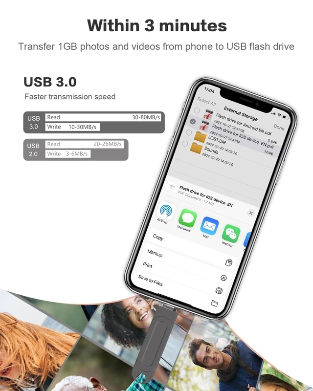 Alt view image 5 of 5 - 512GB Qainerly Photo Stick for Phone Flash Drive,4in1 Memory Stick for Photos and Videos USB Stick External Storage Compatible for iPhone/iPad/Android/PC