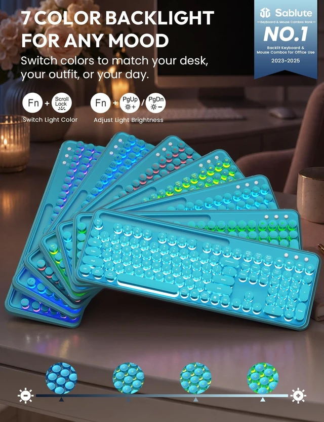 Alt view image 2 of 5 - Wireless Keyboard and Mouse, Backlit Typewriter with Magnetic Wrist Rest