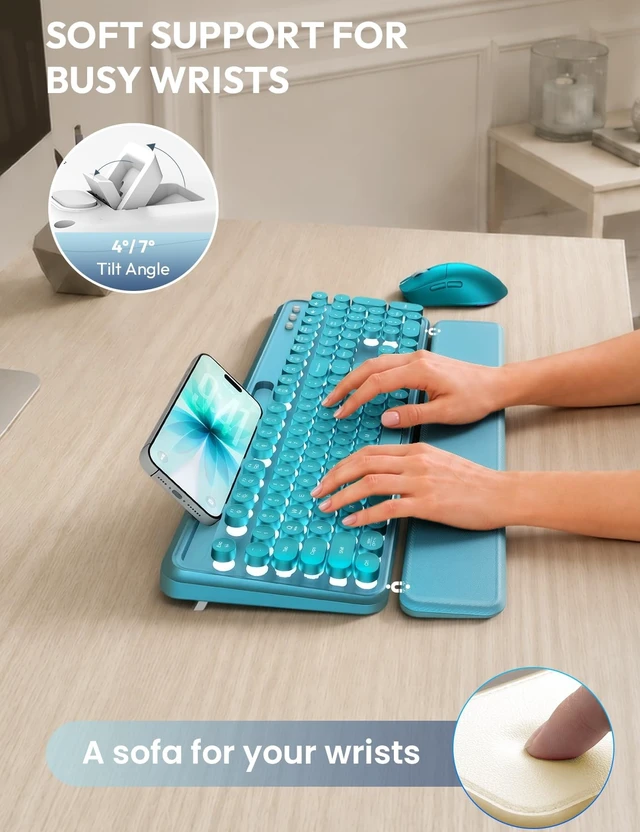 Alt view image 3 of 5 - Wireless Keyboard and Mouse, Backlit Typewriter with Magnetic Wrist Rest