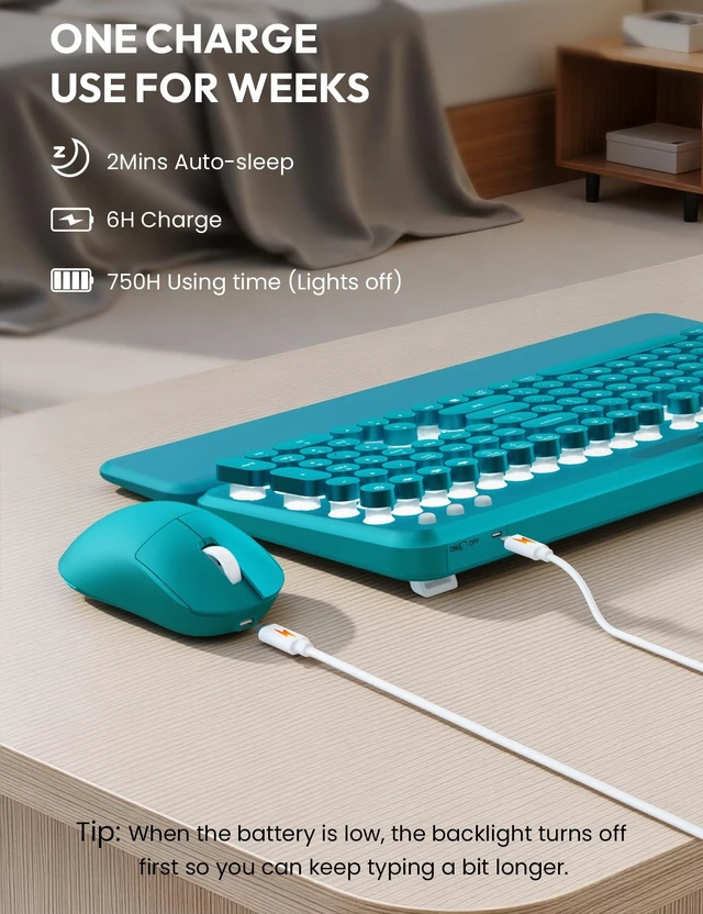 Alt view image 5 of 5 - Wireless Keyboard and Mouse, Backlit Typewriter with Magnetic Wrist Rest