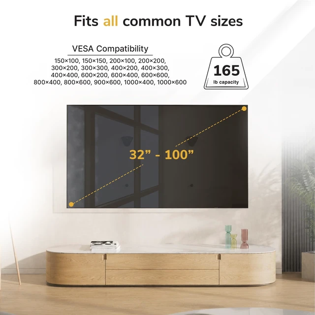 Alt view image 5 of 5 - Mount-It! No Stud Studless TV Wall Mount for 32100" TVs up to 165 lbs, No Drill Drywall Bracket, Universal VESA, Low Profile 0.94"