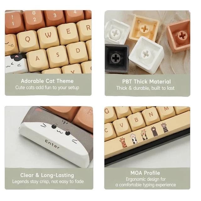 Alt view image 2 of 5 - Animal Cute Cat PBT Keycap Set for Mechanical Keyboard Gifts for Christmas Birthday (Yellow Cats)