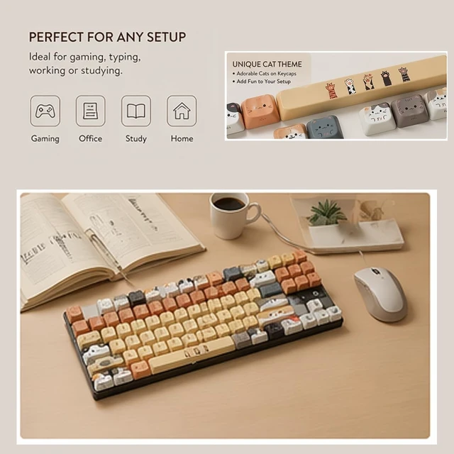 Alt view image 5 of 5 - Animal Cute Cat PBT Keycap Set for Mechanical Keyboard Gifts for Christmas Birthday (Yellow Cats)
