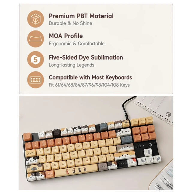 Alt view image 4 of 5 - Animal Cute Cat PBT Keycap Set for Mechanical Keyboard Gifts for Christmas Birthday (Yellow Cats)