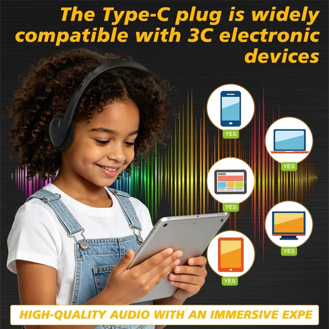 Alt view image 5 of 5 - MENGLALA 20 Pack Bulk Headphones for Classroom USB Type C, Wired USB C