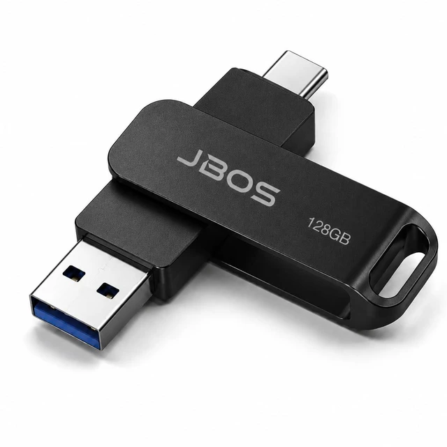 Main image of JBOS 128GB USB C Flash Drive, 2-in-1 USB 3.0 OTG Thumb Drive, Black