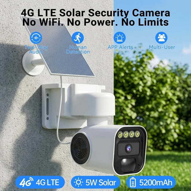 Alt view image 2 of 5 - runofast 4G LTE Cellular Security Cameras, Solar Powered, No WiFi Needed, Outdoor Wireless, Built-in eSIM Card, Color Night Vision, 2K PTZ Live View, Motion Detection, 2-Way Audio