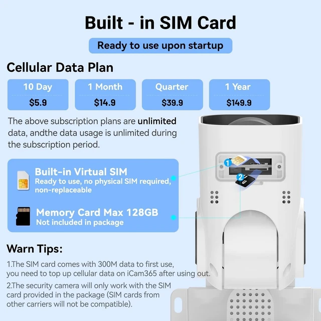 Alt view image 3 of 5 - runofast 4G LTE Cellular Security Cameras, Solar Powered, No WiFi Needed, Outdoor Wireless, Built-in eSIM Card, Color Night Vision, 2K PTZ Live View, Motion Detection, 2-Way Audio