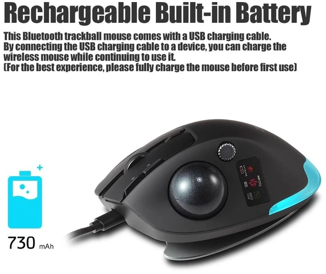 Alt view image 2 of 5 - zelotes Wireless Trackball Mouse with Display,Ergonomic Bluetooth Mouse,Rechargeable,4800 DPI, 3-in-1(BT +2.4GHz USB Receiver+Type-C), 8 Programmable Buttons,LED Lighting,for Laptop, PC, Pad,Bl