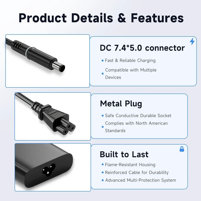 Alt view image 4 of 5 - VRAVEK 240W Slim GaN Laptop Charger Compatible with Dell G16 G15 G7 G5