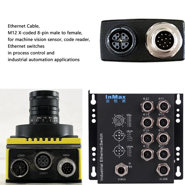 Alt view image 4 of 5 - HangTon M12 8 Pin X-Coded Male to Female Ethernet Network Cable Extension for Cognex in-Sight 7000 8000 Kathrein Keyence Baumer Sick Datalogic Basler Machine Vision Sensor Code Reader Camera 3m