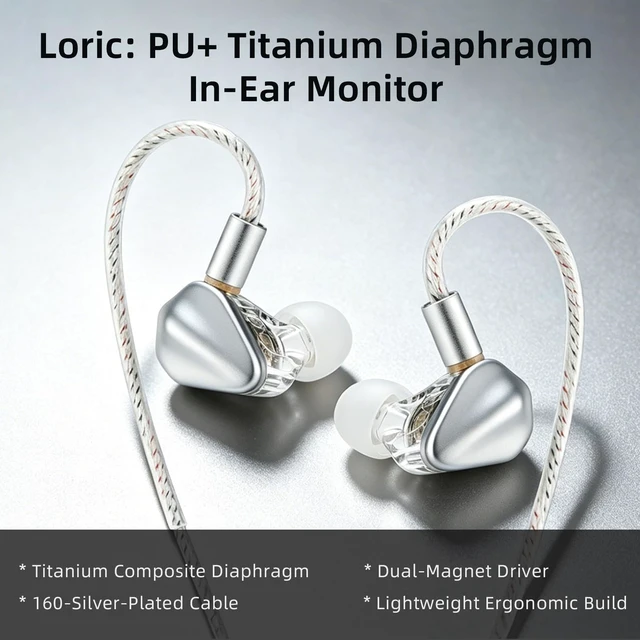 Alt view image 2 of 5 - Kefine Loric IEMs, PU+ Titanium Diaphragm Drive in-Ear Monitors, Dual-Magnet & Dual-Chamber Driver, Ultralight Zinc Alloy Wired Earbuds, Detachable 160-Core Silver-Plated Cable(Silver, USB-C)
