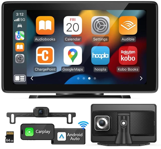 Main image of FEISIKE 7" HD Portable Wireless Carplay Screen for Car, Touchscreen Car Stereo, Apple CarPlay & Android Auto, Front/Rear View Camera Stereo Receiver for Car Bluetooth FM Transmitter AUX TF