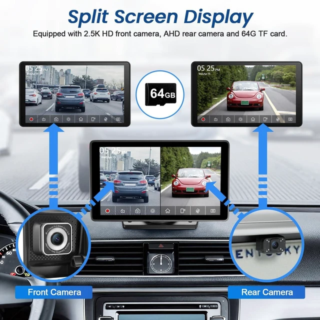 Alt view image 5 of 5 - FEISIKE 7" HD Portable Wireless Carplay Screen for Car, Touchscreen Car Stereo, Apple CarPlay & Android Auto, Front/Rear View Camera Stereo Receiver for Car Bluetooth FM Transmitter AUX TF