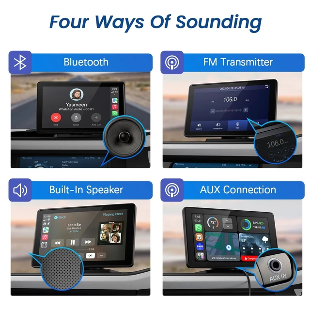 Alt view image 4 of 5 - FEISIKE 7" HD Portable Wireless Carplay Screen for Car, Touchscreen Car Stereo, Apple CarPlay & Android Auto, Front/Rear View Camera Stereo Receiver for Car Bluetooth FM Transmitter AUX TF