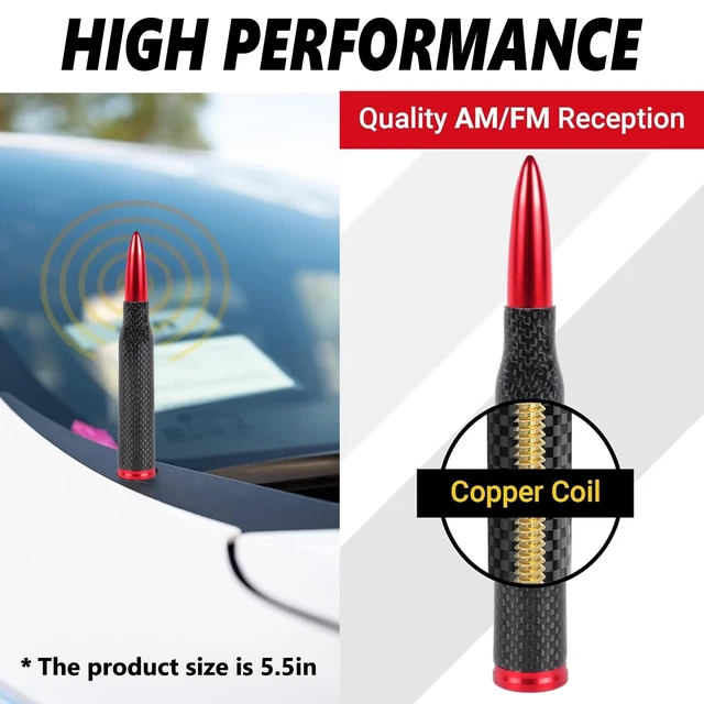 Alt view image 5 of 5 - KARTONMOTOR Universal Carbon Fiber 50 Cal Bullet Antenna,Fits for All Chevy GMC Ford Jeep Dodge Toyota 5.5" AM/FM Radio Antenna Replacement for All Truck SUV Car Accessories