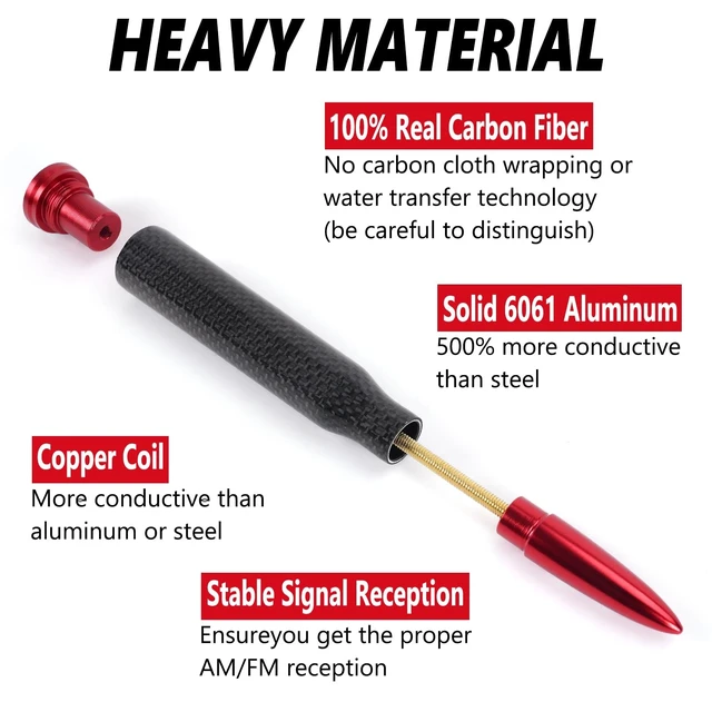Alt view image 3 of 5 - KARTONMOTOR Universal Carbon Fiber 50 Cal Bullet Antenna,Fits for All Chevy GMC Ford Jeep Dodge Toyota 5.5" AM/FM Radio Antenna Replacement for All Truck SUV Car Accessories