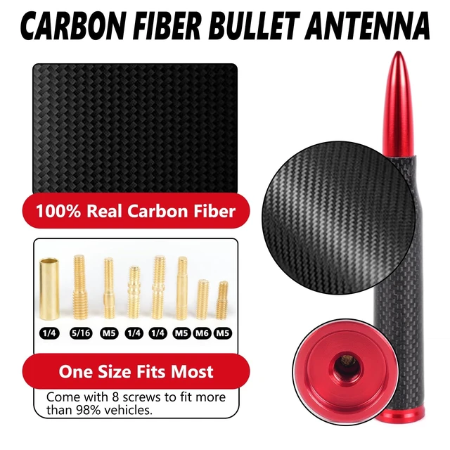 Alt view image 2 of 5 - KARTONMOTOR Universal Carbon Fiber 50 Cal Bullet Antenna,Fits for All Chevy GMC Ford Jeep Dodge Toyota 5.5" AM/FM Radio Antenna Replacement for All Truck SUV Car Accessories