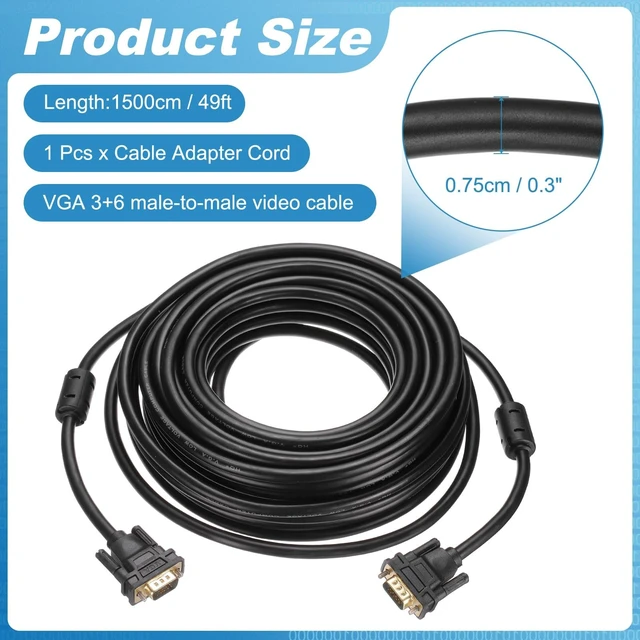 Alt view image 2 of 5 - Nexarelle VGA Cable 49 ft 9 Pin Male to Male Video Cable Adapter Cord