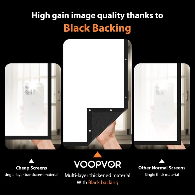 Alt view image 3 of 5 - 72 Inch Projector Screen Outdoor: VOOPVOR Upgraded Black Backing Black Opaque - Portable Projection Screen Indoor - 16:9 Foldable Washable Wrinkle-Free for Home Theater Movies Cinema with Carry Bag