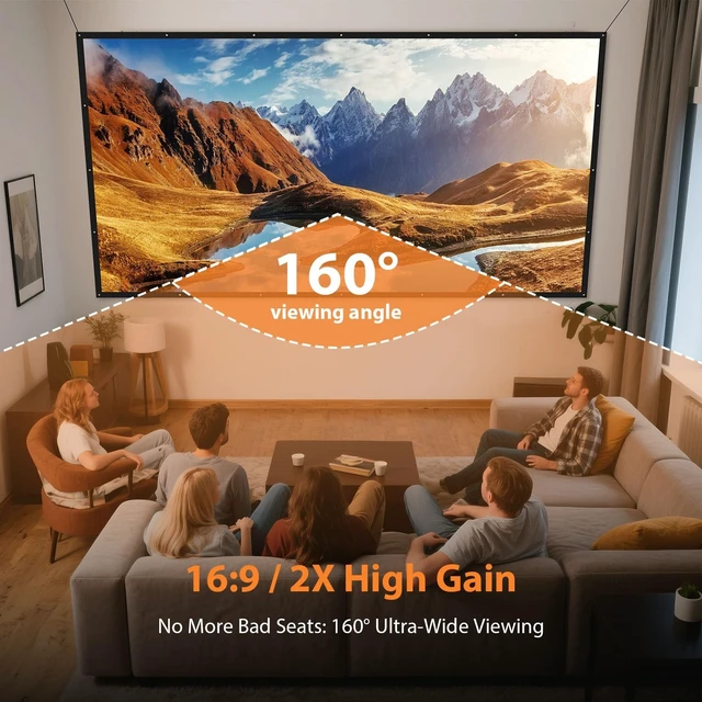 Alt view image 4 of 5 - 72 Inch Projector Screen Outdoor: VOOPVOR Upgraded Black Backing Black Opaque - Portable Projection Screen Indoor - 16:9 Foldable Washable Wrinkle-Free for Home Theater Movies Cinema with Carry Bag