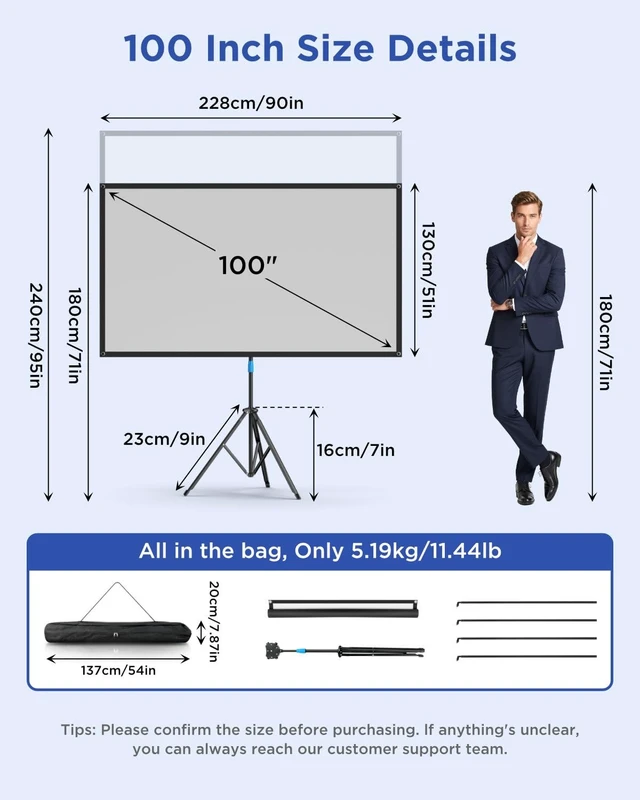 Alt view image 3 of 5 - Projector Screen with Stand, 100 Inch Portable Projector Screen Outdoor Indoor, 1.5 Gain Fiberglass Projection Screen, 4K Ultra HD 16:9 Outdoor Movie PVC Screen for Movie Night (Grey Screen)