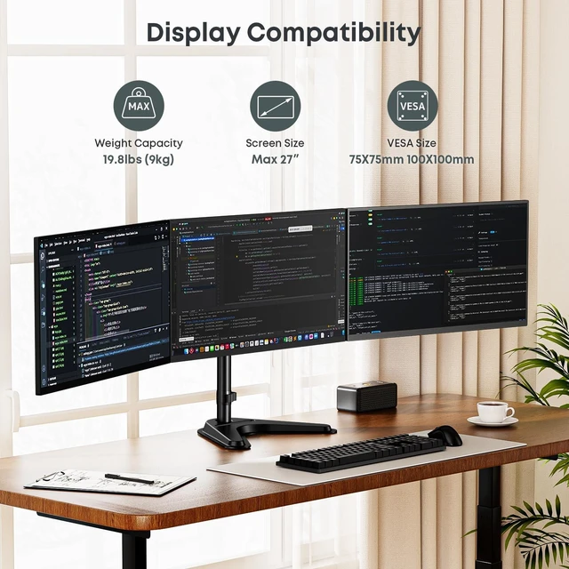 Alt view image 3 of 5 - Triple Monitor Stand fits 3 Screens up to 27 Inches, Freestanding