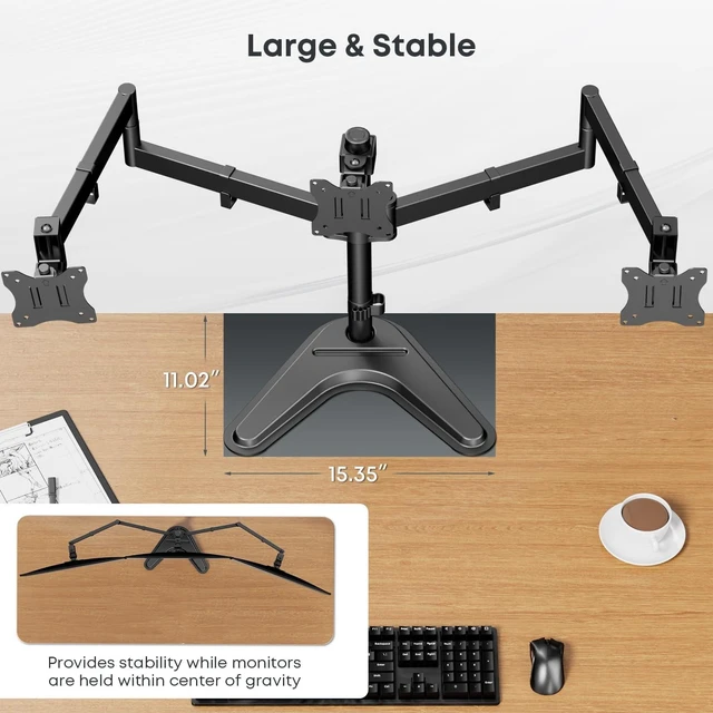 Alt view image 5 of 5 - Triple Monitor Stand fits 3 Screens up to 27 Inches, Freestanding