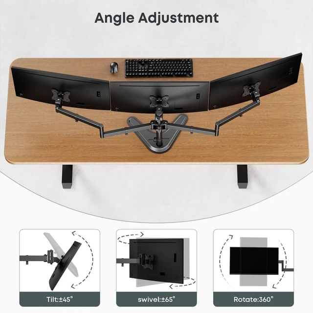 Alt view image 4 of 5 - Triple Monitor Stand fits 3 Screens up to 27 Inches, Freestanding