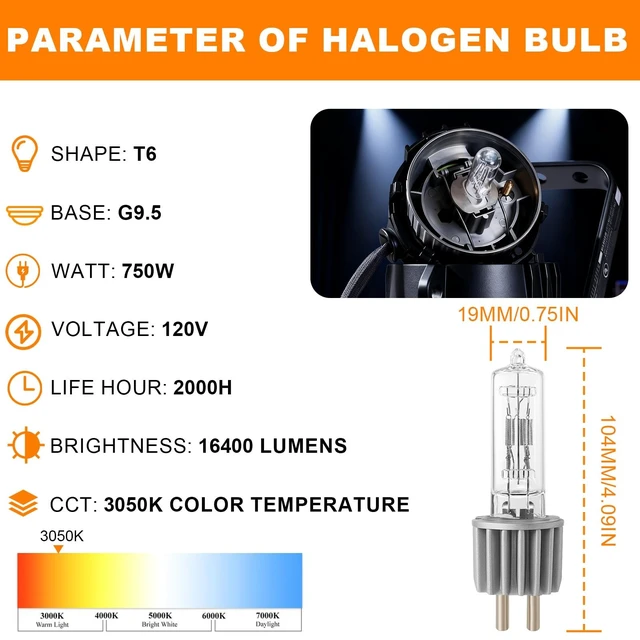Alt view image 2 of 5 - HPL 750/120/X Halogen Lamp Bulbs 10 Pack, 54611 750W 120V T6 Stage Lights