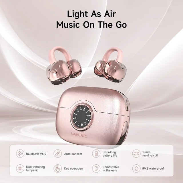 Alt view image 4 of 5 - LavChic A80 Open Ear Earbuds, Clip On Wireless Headphones with Microphone
