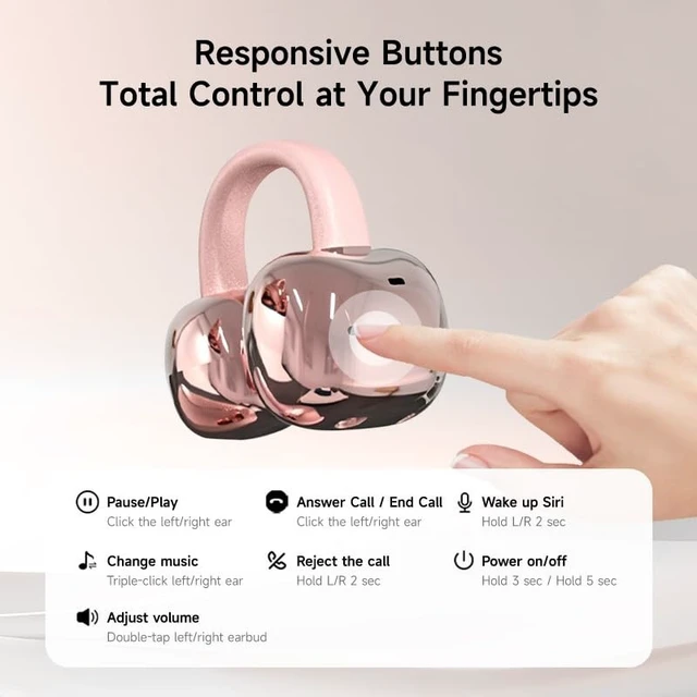 Alt view image 5 of 5 - LavChic A80 Open Ear Earbuds, Clip On Wireless Headphones with Microphone