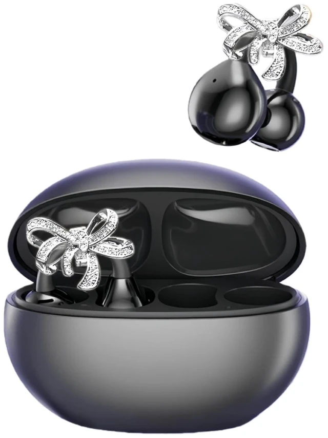 Main image of Tangxi Jewelry Inspired Clip On Earbuds with Bow Earrings, Open Ear Bluetooth 6.0 Wireless Headphones, Comfortable Fit for Workouts Running Sports