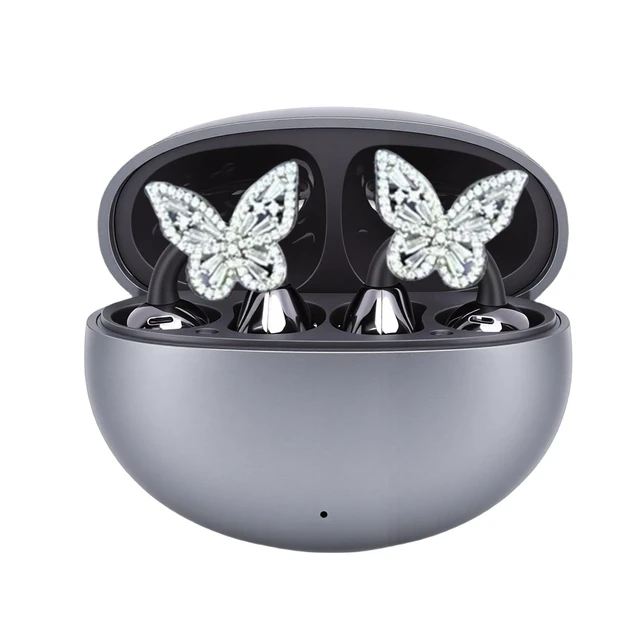 Alt view image 2 of 5 - Tangxi Jewelry Inspired Clip On Earbuds with Bow Earrings, Open Ear Bluetooth 6.0 Wireless Headphones, Comfortable Fit for Workouts Running Sports