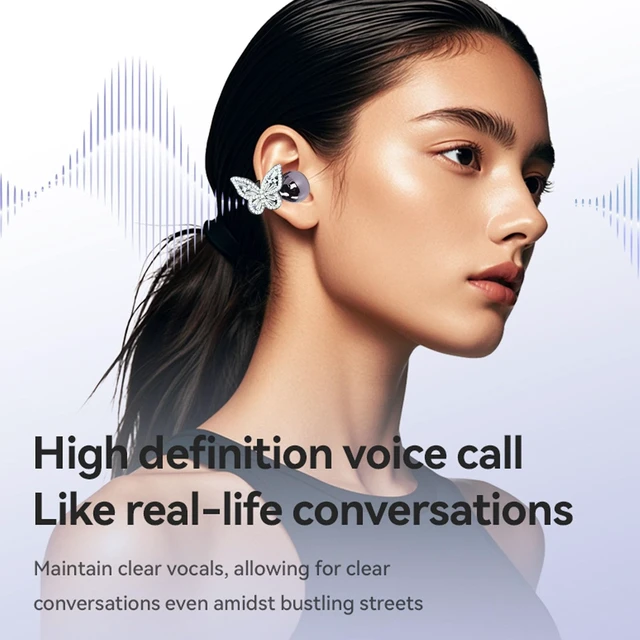 Alt view image 4 of 5 - Tangxi Jewelry Inspired Clip On Earbuds with Bow Earrings, Open Ear Bluetooth 6.0 Wireless Headphones, Comfortable Fit for Workouts Running Sports