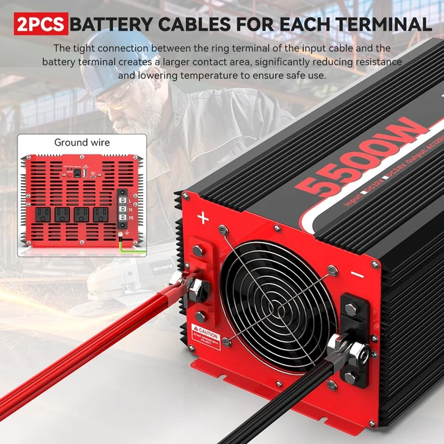 Alt view image 5 of 5 - 5500W Power Inverter 12V DC to 120V AC,11000W Peak Power for Off-Grid Solar