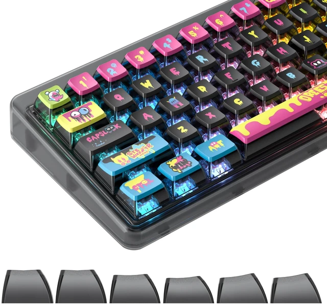 Main image of ASA Pudding Customized PBT keycaps, 120-key PBT&Dye-sub Translucent Purple keycap Set for Cherry/Gatron MX switches 60%/68/82/96/104 Gaming Mechanical KeyboardsGraffiti Black