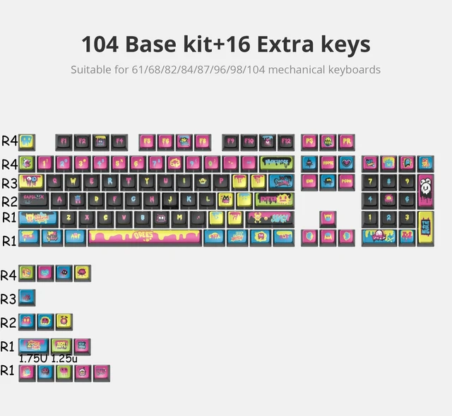 Alt view image 5 of 5 - ASA Pudding Customized PBT keycaps, 120-key PBT&Dye-sub Translucent Purple keycap Set for Cherry/Gatron MX switches 60%/68/82/96/104 Gaming Mechanical KeyboardsGraffiti Black
