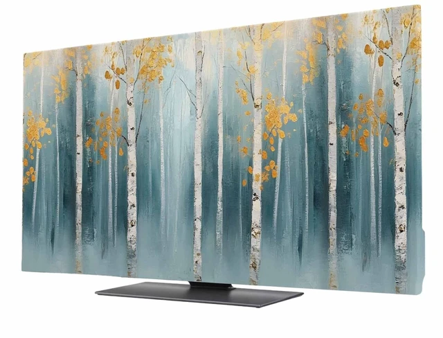 Main image of Abstract Forest Art TV Cover Indoor Elastic TVs Screen Protector, Oil Painted Trees Branch Smear Art Monitor Covers Inside Dust Proof Slipcover, 75 Inch TV Cover for Flat or Curved TVs