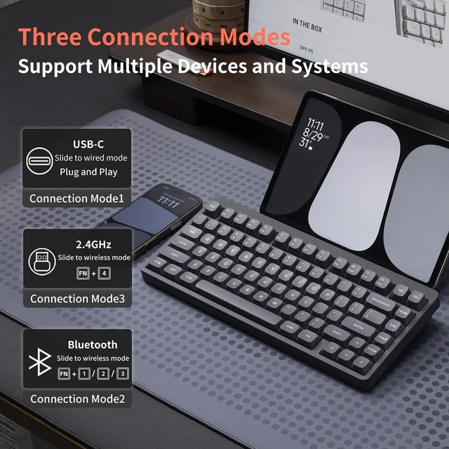 Alt view image 2 of 5 - nuphy Node75 Wireless Mechanical Keyboard, 75% Hot Swappable Custom Keyboard, 82 Keys Computer Gaming Keyboards, Supports Touch Gestures, PBT Keycaps, RGB Backlit, Bluetooth/2.4GHz/USB-C