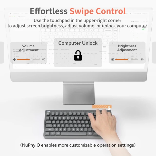 Alt view image 5 of 5 - nuphy Node75 Wireless Mechanical Keyboard, 75% Hot Swappable Custom Keyboard, 82 Keys Computer Gaming Keyboards, Supports Touch Gestures, PBT Keycaps, RGB Backlit, Bluetooth/2.4GHz/USB-C