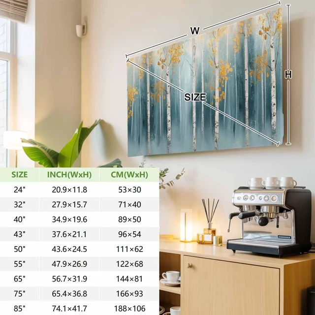 Alt view image 3 of 5 - Abstract Forest Art TV Cover Indoor Elastic TVs Screen Protector, Oil Painted Trees Branch Smear Art Monitor Covers Inside Dust Proof Slipcover, 75 Inch TV Cover for Flat or Curved TVs