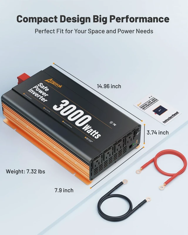 Alt view image 5 of 5 - Ampeak 3000W Power Inverter 12V DC to 110V AC